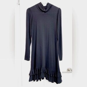 French Connection Black Fitted Jersey Dress w/ Frill Hem